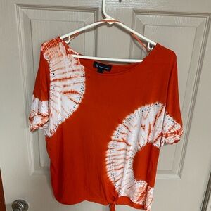 INC International Concepts Orange and White Tie-Dye Top